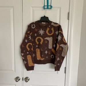 Western Cowgirl Print Sweater